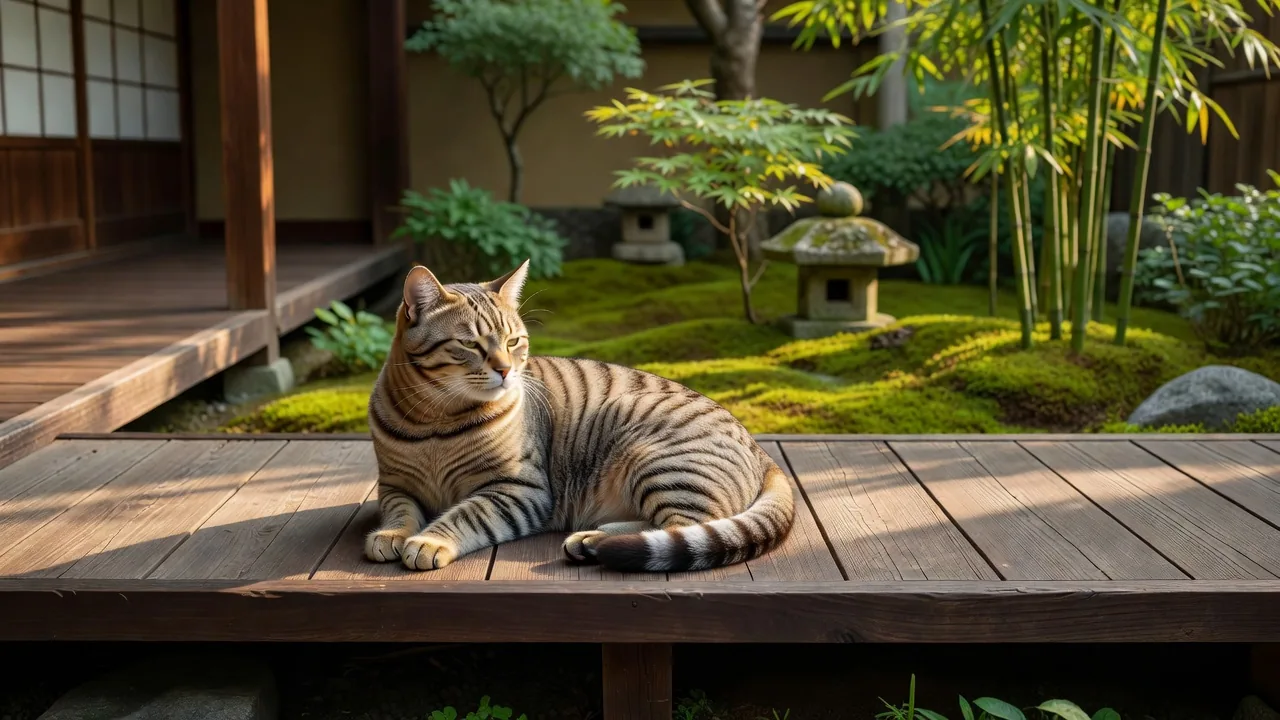 縁側でくつろぐ猫