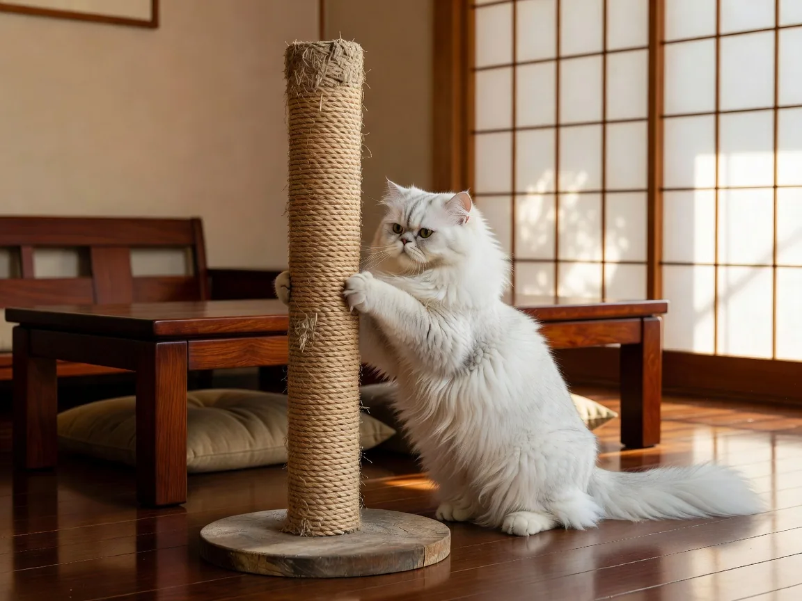 爪とぎポストを使う猫