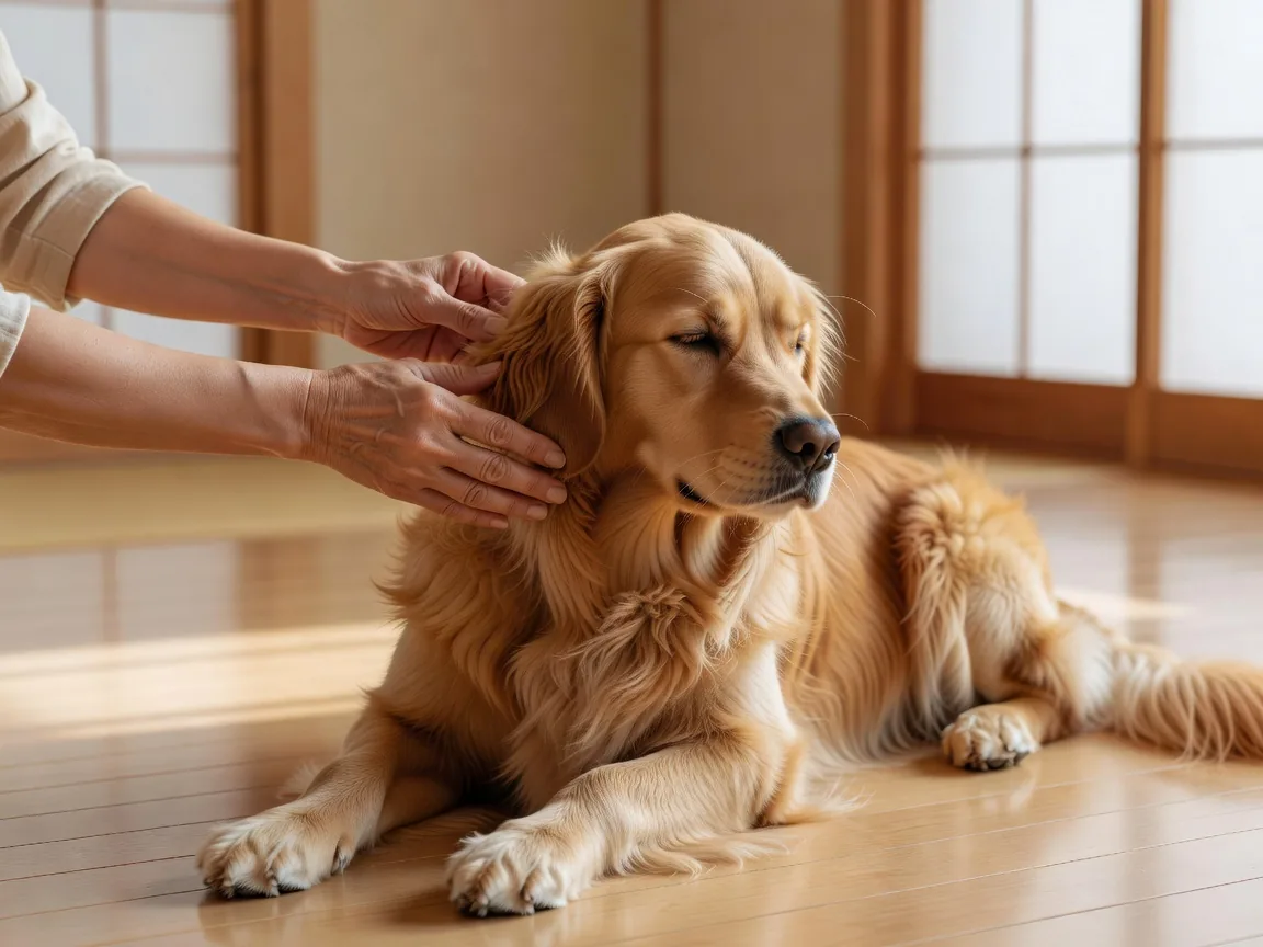 Brushing a golden retriever