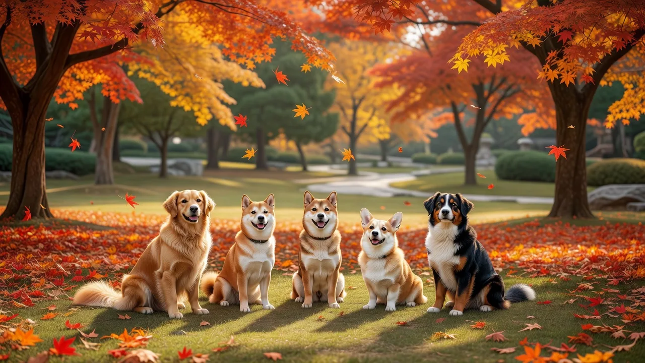 公園でトレーニングする複数の犬