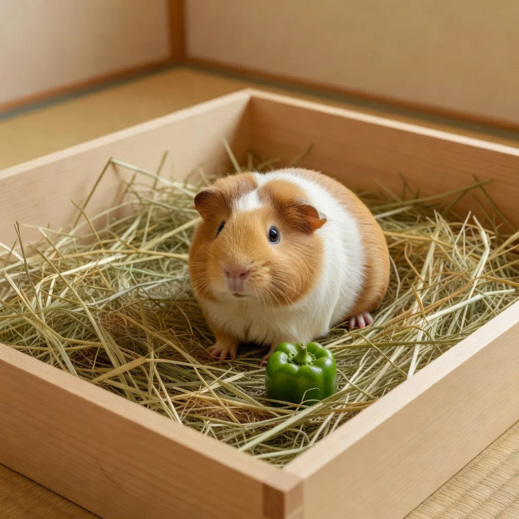自然素材のケージにいるモルモット