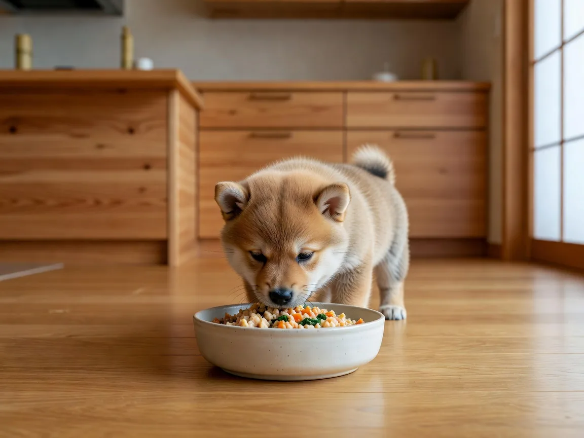 Puppy eating from bowl