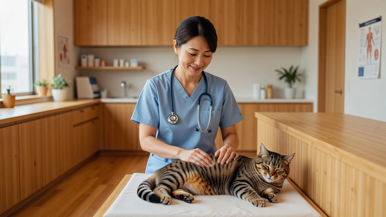 動物病院で診察を受ける猫